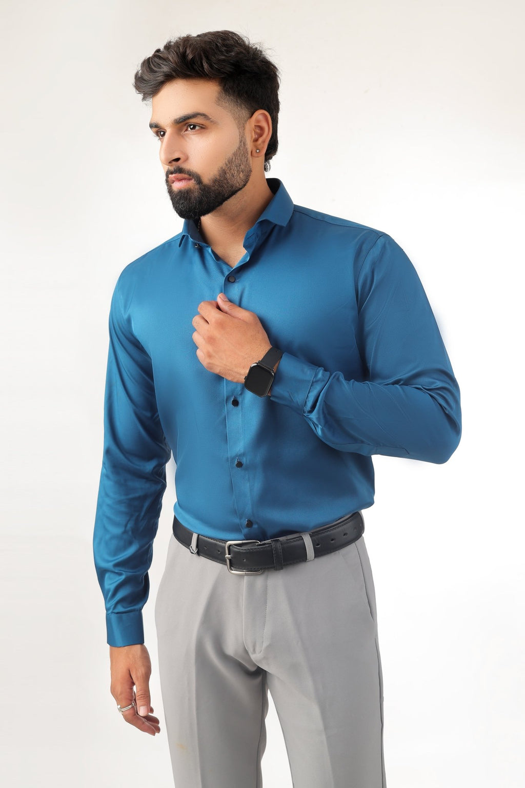 Men’s Premium D Blue Satin Shirt – Smart Fit - Kites Club