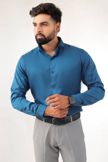 Men’s Premium D Blue Satin Shirt – Smart Fit - Kites Club