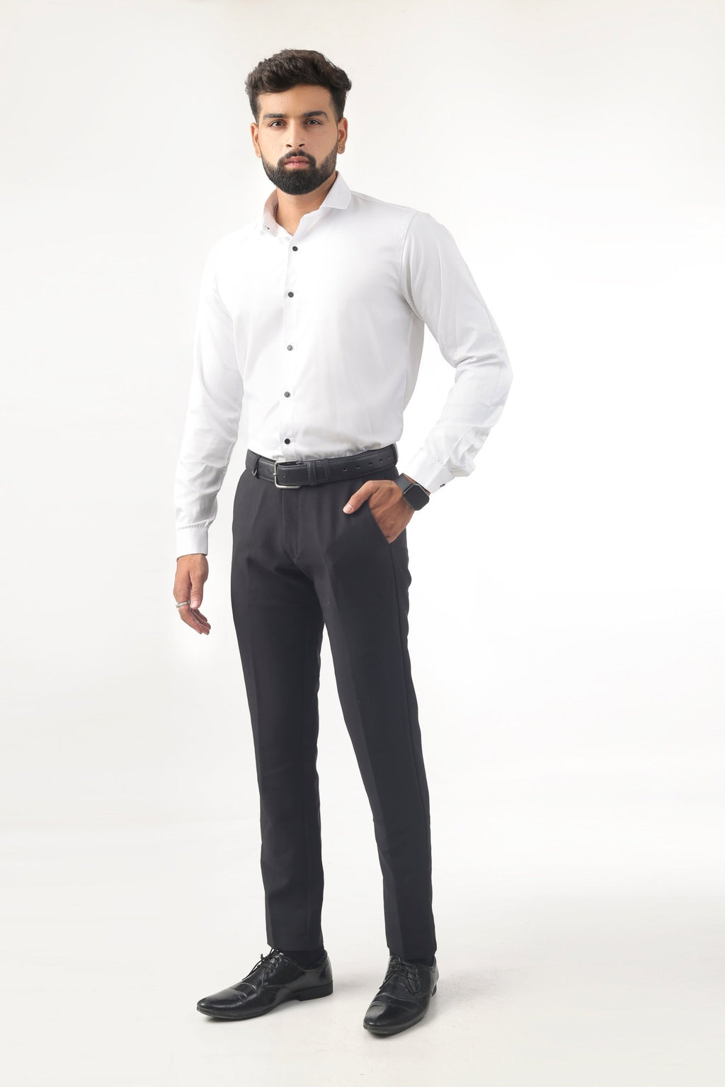 White Satin Shirt for Men – Slim Fit Full Front View