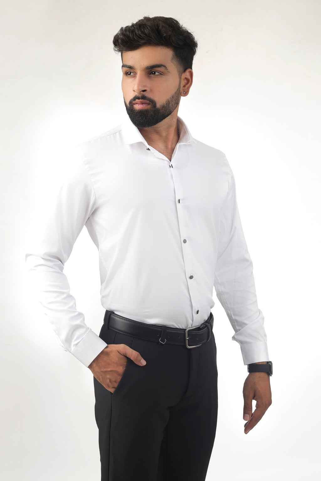 White Satin Shirt for Men – Half Front View