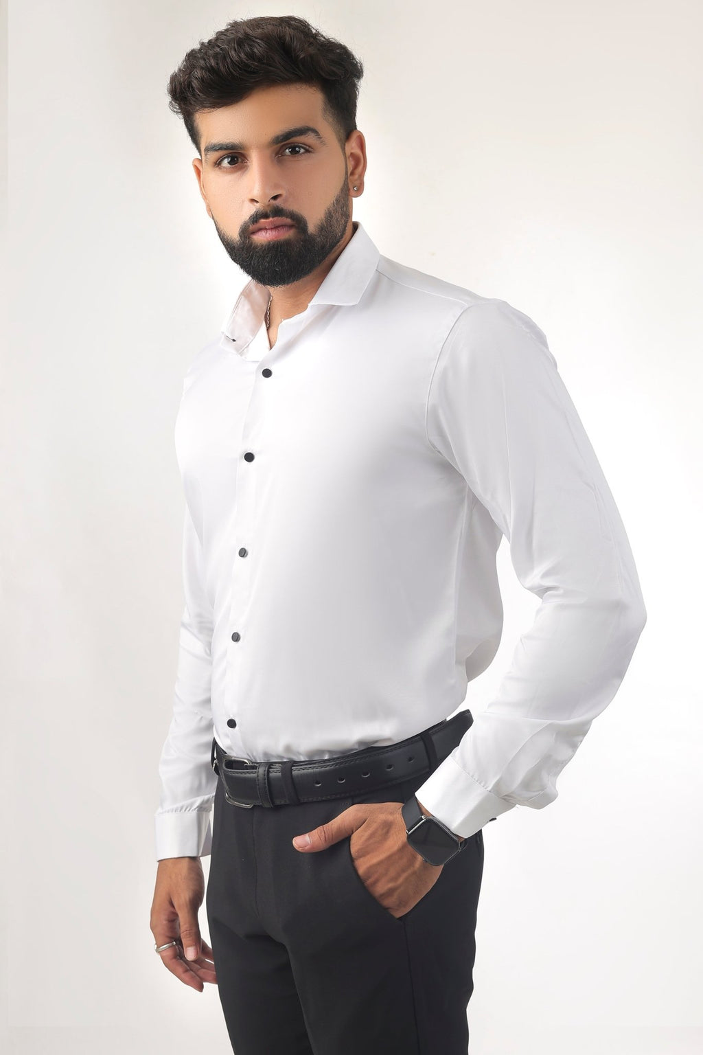 White Satin Shirt for Men – Half Front View