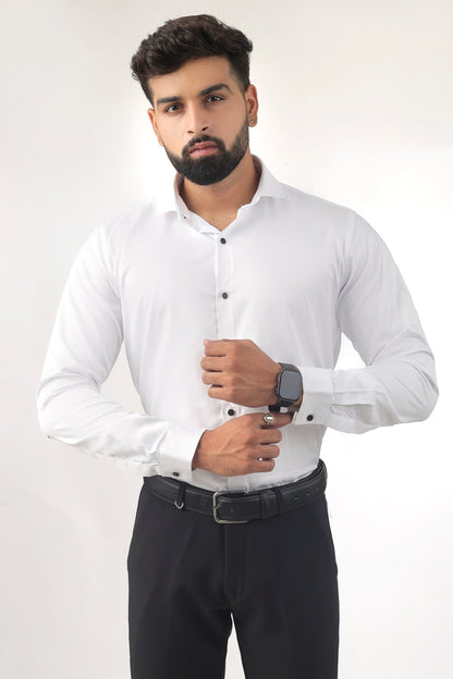 White Satin Shirt for Men – Slim Fit Full Front View