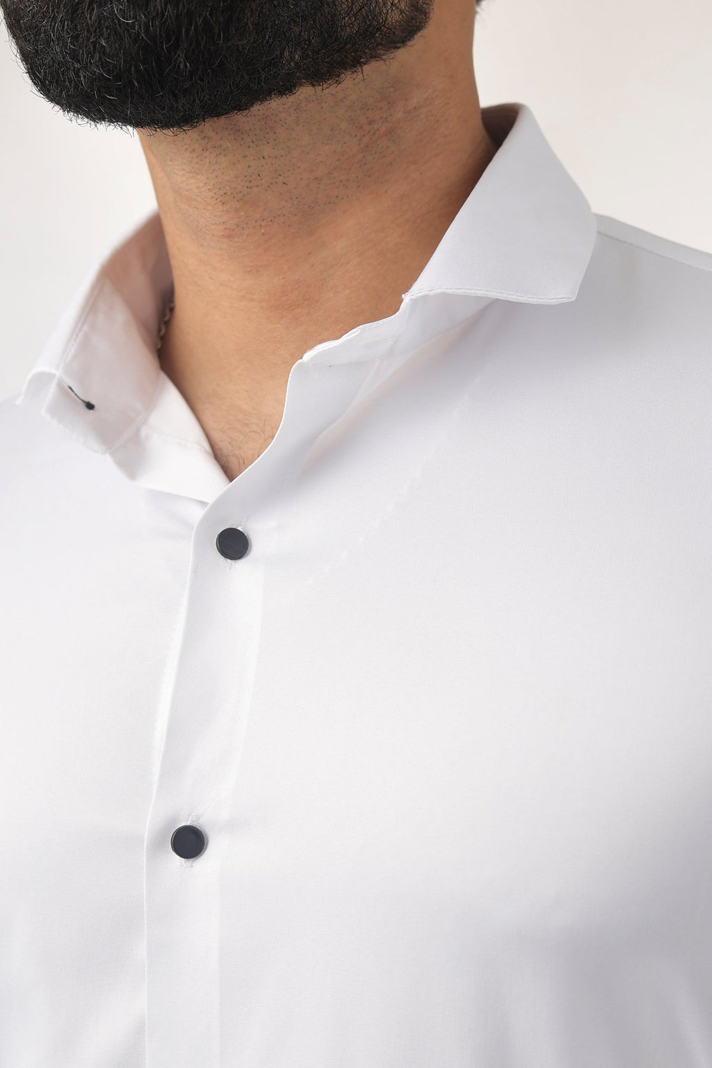 White Satin Shirt for Men – Close-Up Detail View