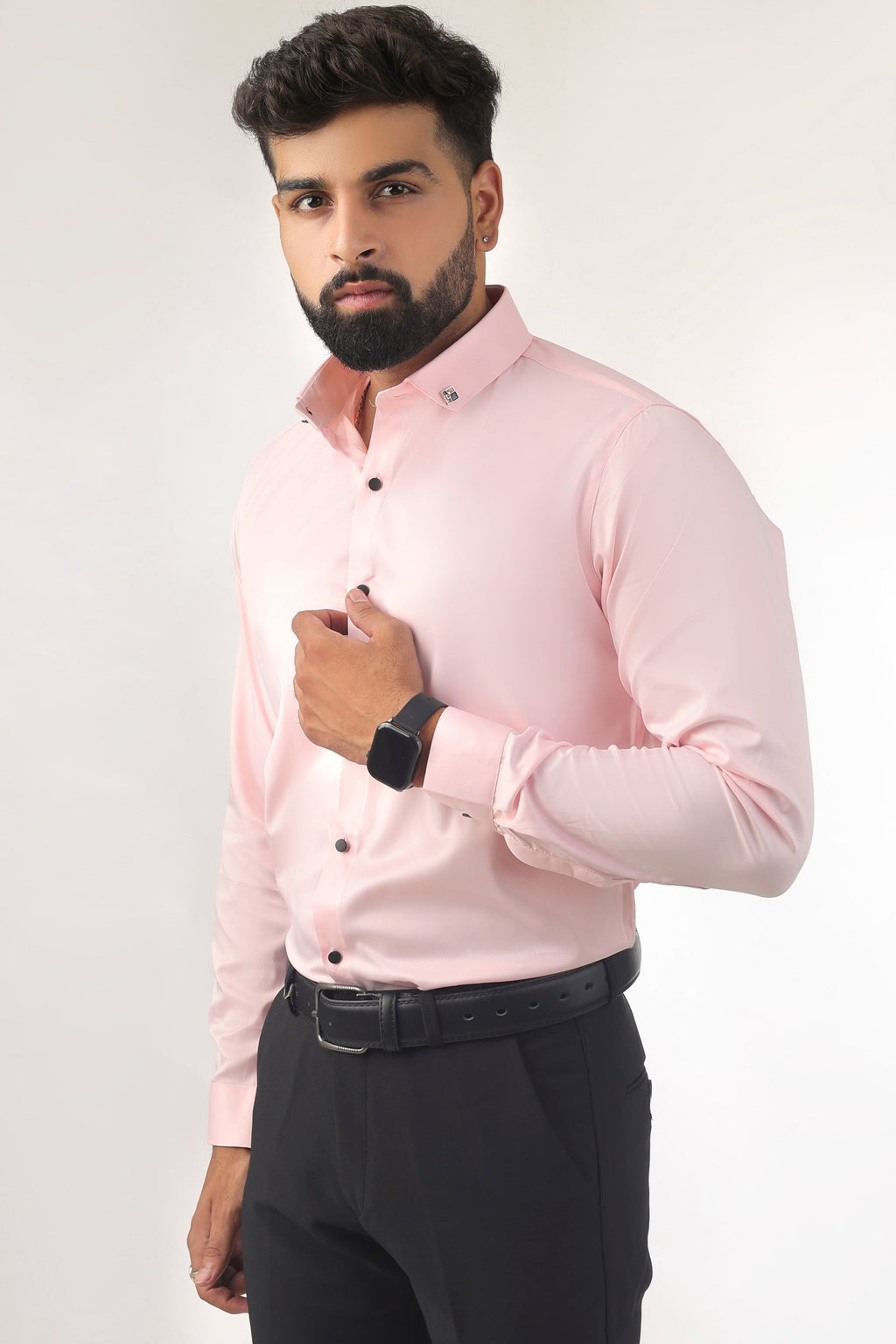 Pink Satin Shirt for Men – Side Profile View