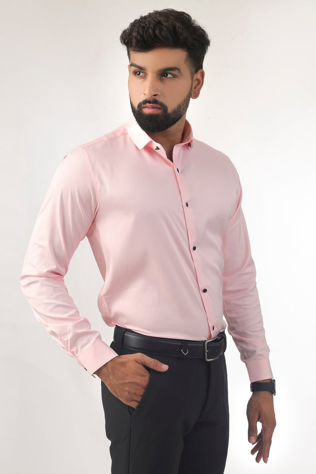 Pink Satin Shirt for Men – Side Profile View