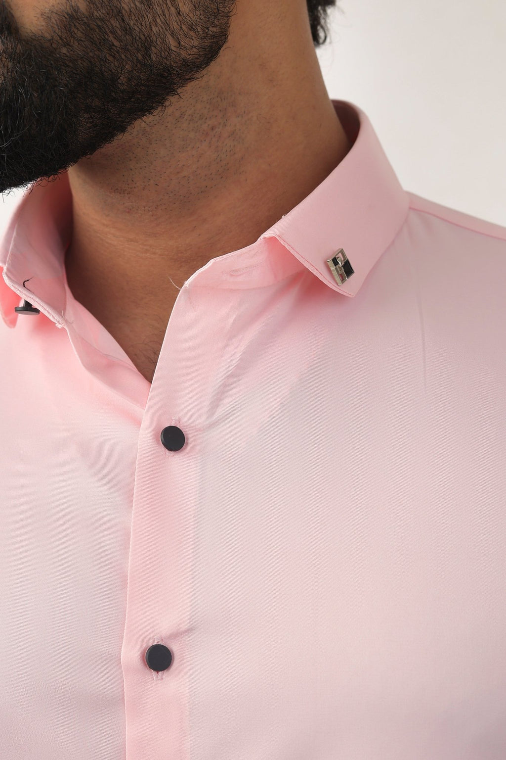 Pink Satin Shirt for Men – Close-Up Detail View