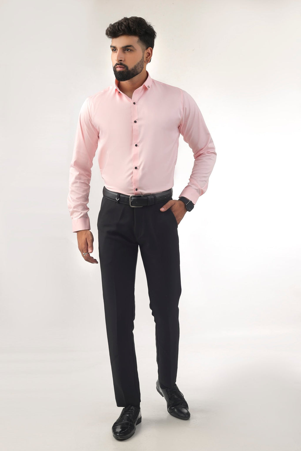 Pink Satin Shirt for Men – Slim Fit Full Front View