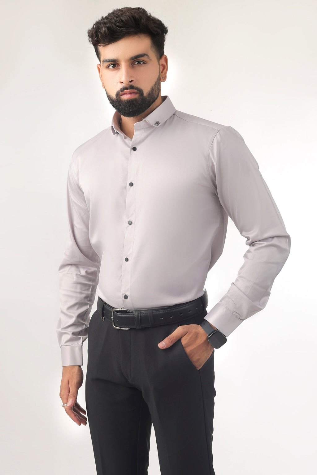 Grey Satin Shirt for Men – Slim Fit Party Wear
