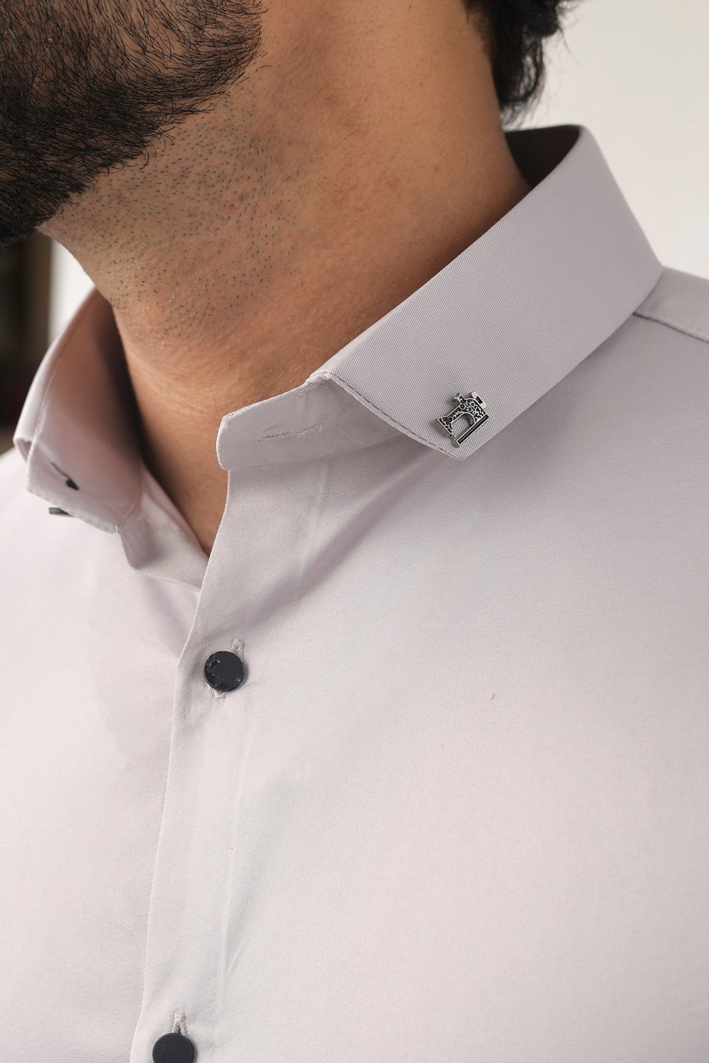 Light Grey Satin Shirt for Men – Close-Up Collar View