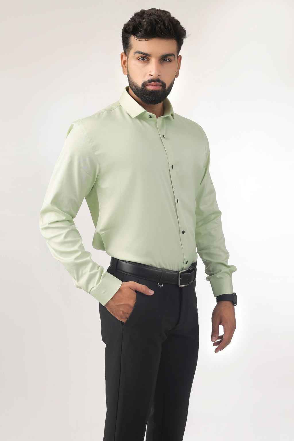 Mint Green Satin Shirt for Men – Side Profile View