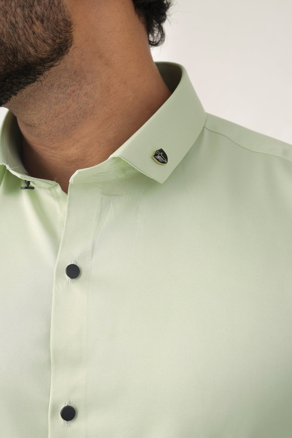 Mint Green Satin Shirt for Men – Close-Up Detail View