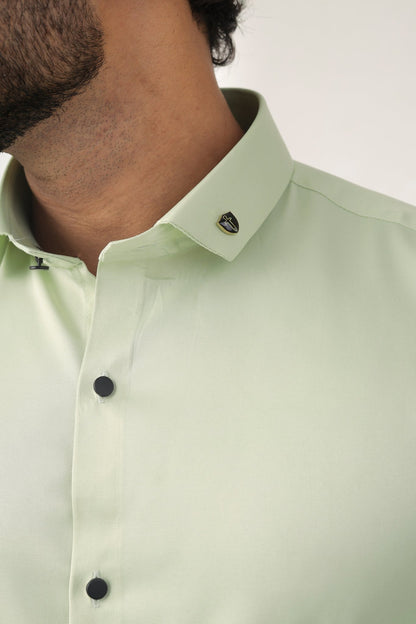 Mint Green Satin Shirt for Men – Close-Up Detail View