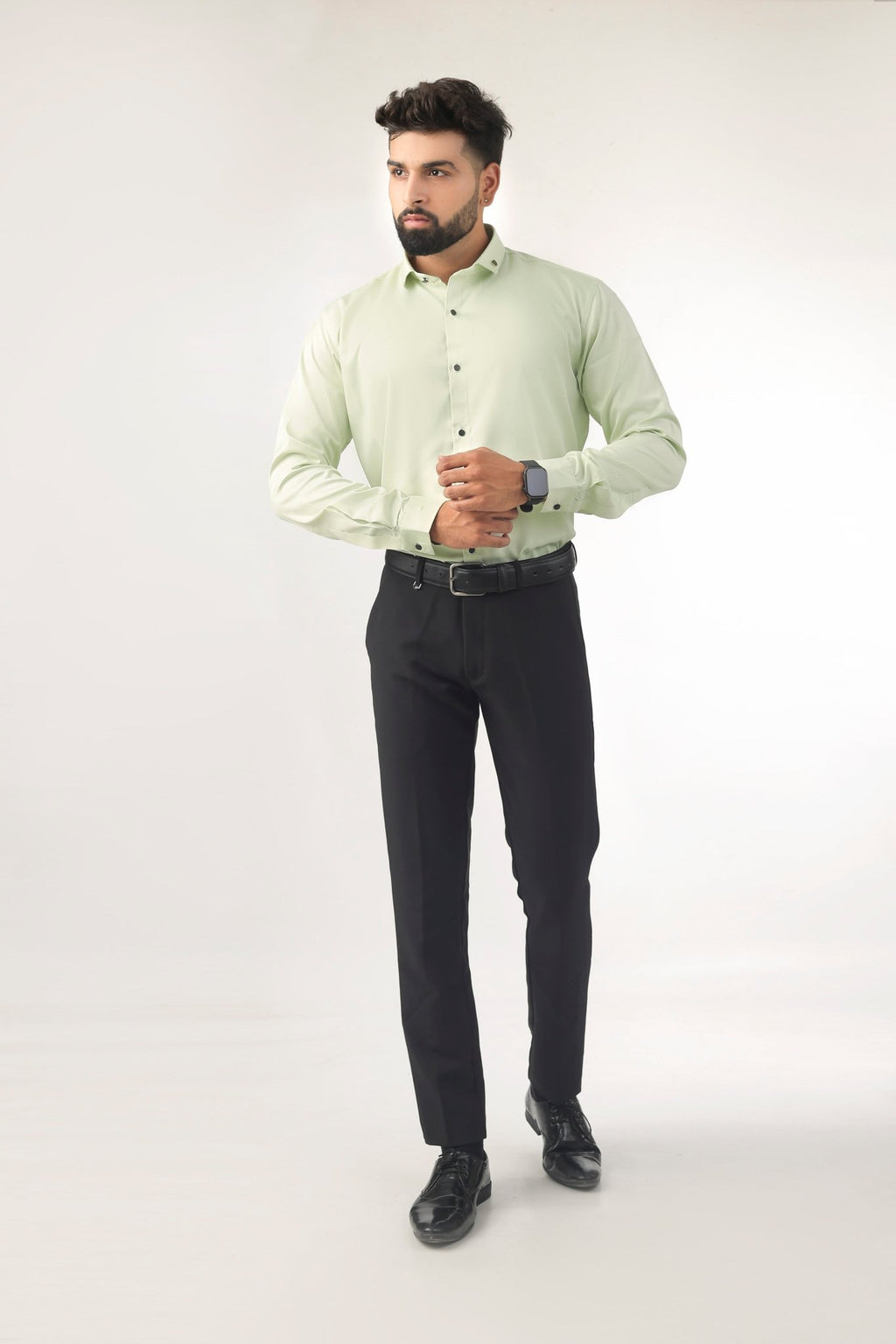 Mint Green Satin Shirt for Men – Slim Fit Full Front View