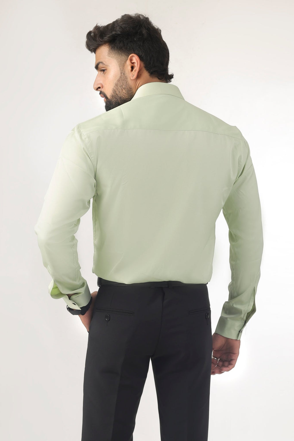Mint Green Satin Shirt for Men – Back View