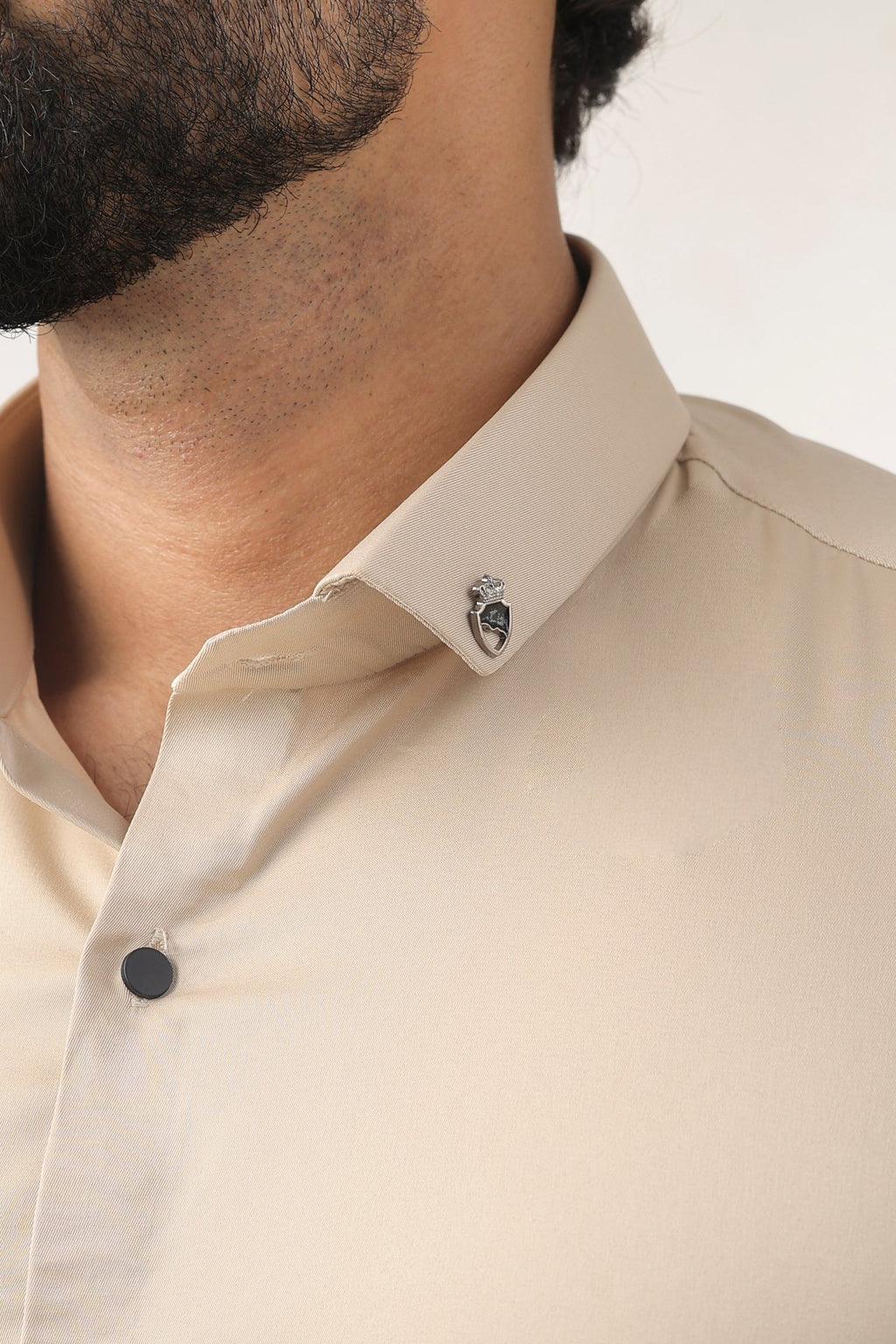 Beige Satin Shirt for Men – Close-Up Detail View