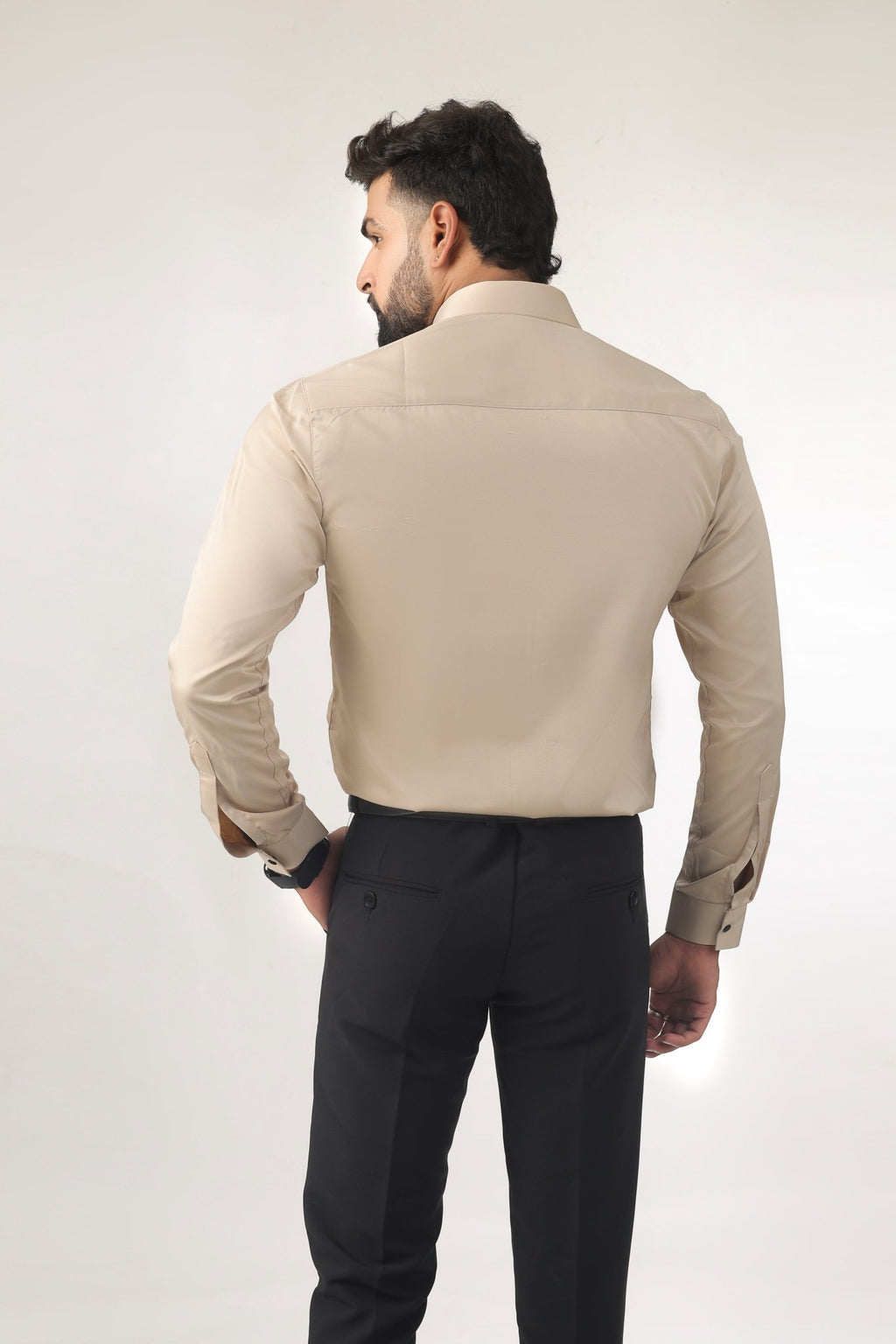 Beige Satin Shirt for Men – Back View