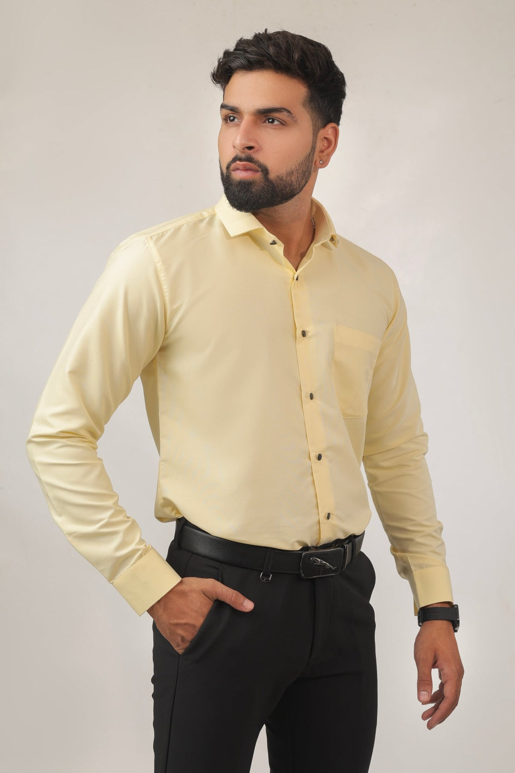 Side view of lemon yellow shirt – soft cotton summer wear