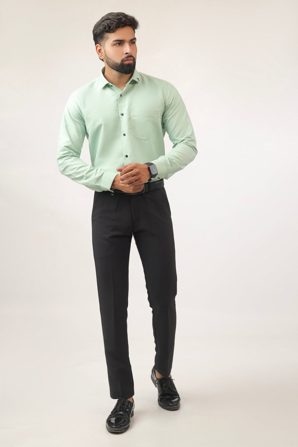 Model wearing mint green shirt – summer-ready style