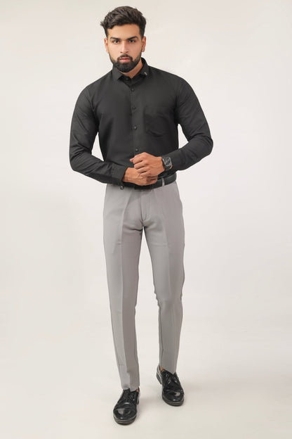 Model wearing black cotton shirt – classic and sharp outfit