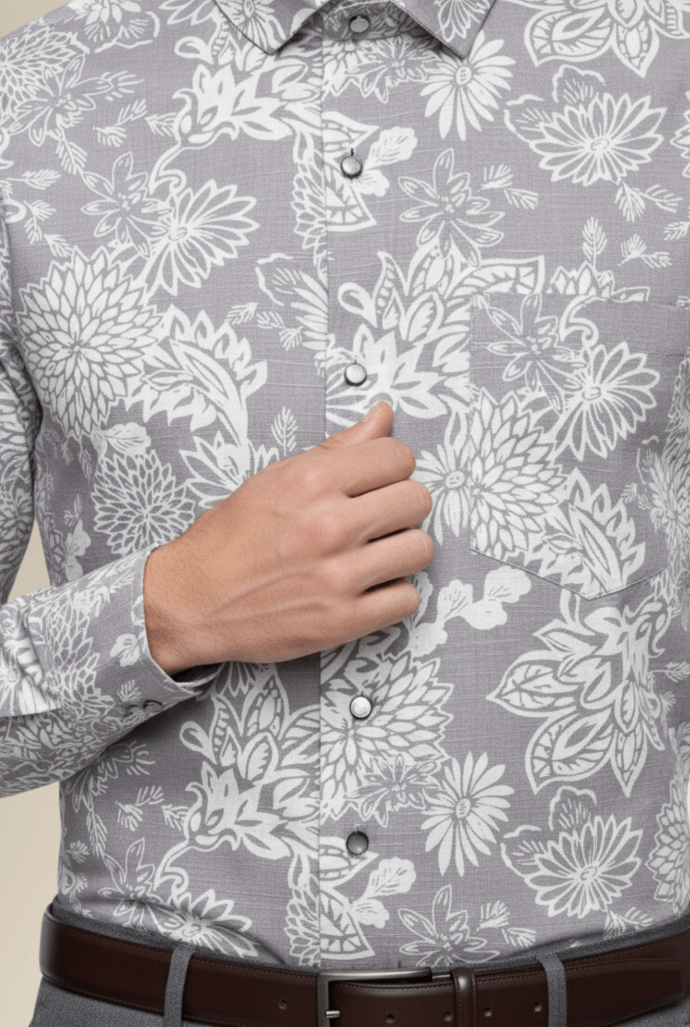 Light Purple Cotton Shirt with White Floral Print – Premium Fabric Detail