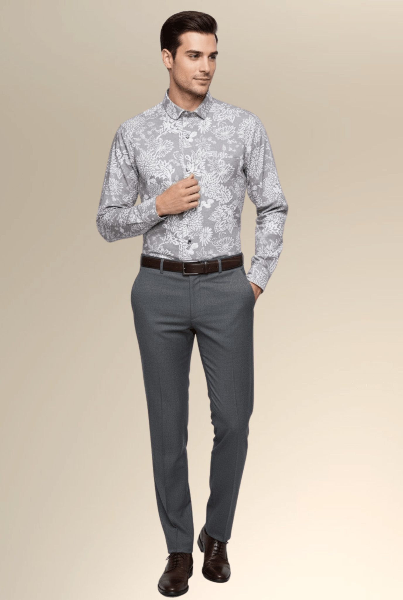 Men’s Light Purple Cotton Floral Shirt – Stylish Full Sleeve Casual Outfit