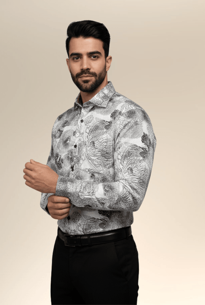 “Black and white floral shirt for men stylish slim fit – Kites Club”