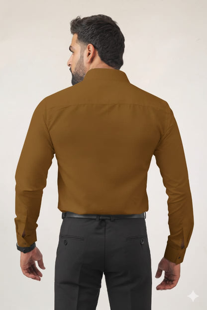 “Golden cotton men’s shirt back view – smart casual slim fit”