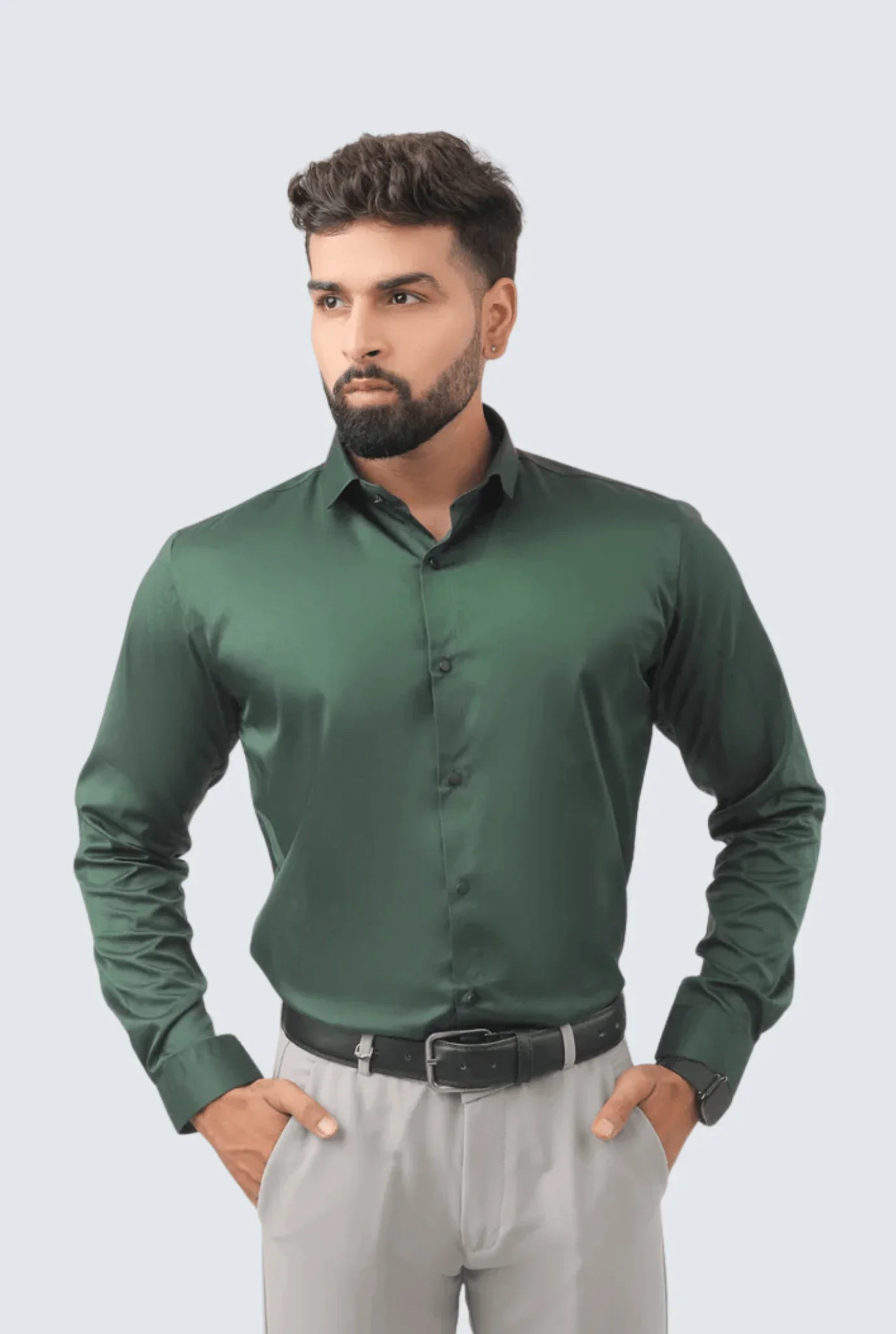“B - Green Satin Shirt for Men ” A - (847) - KITES CLUB