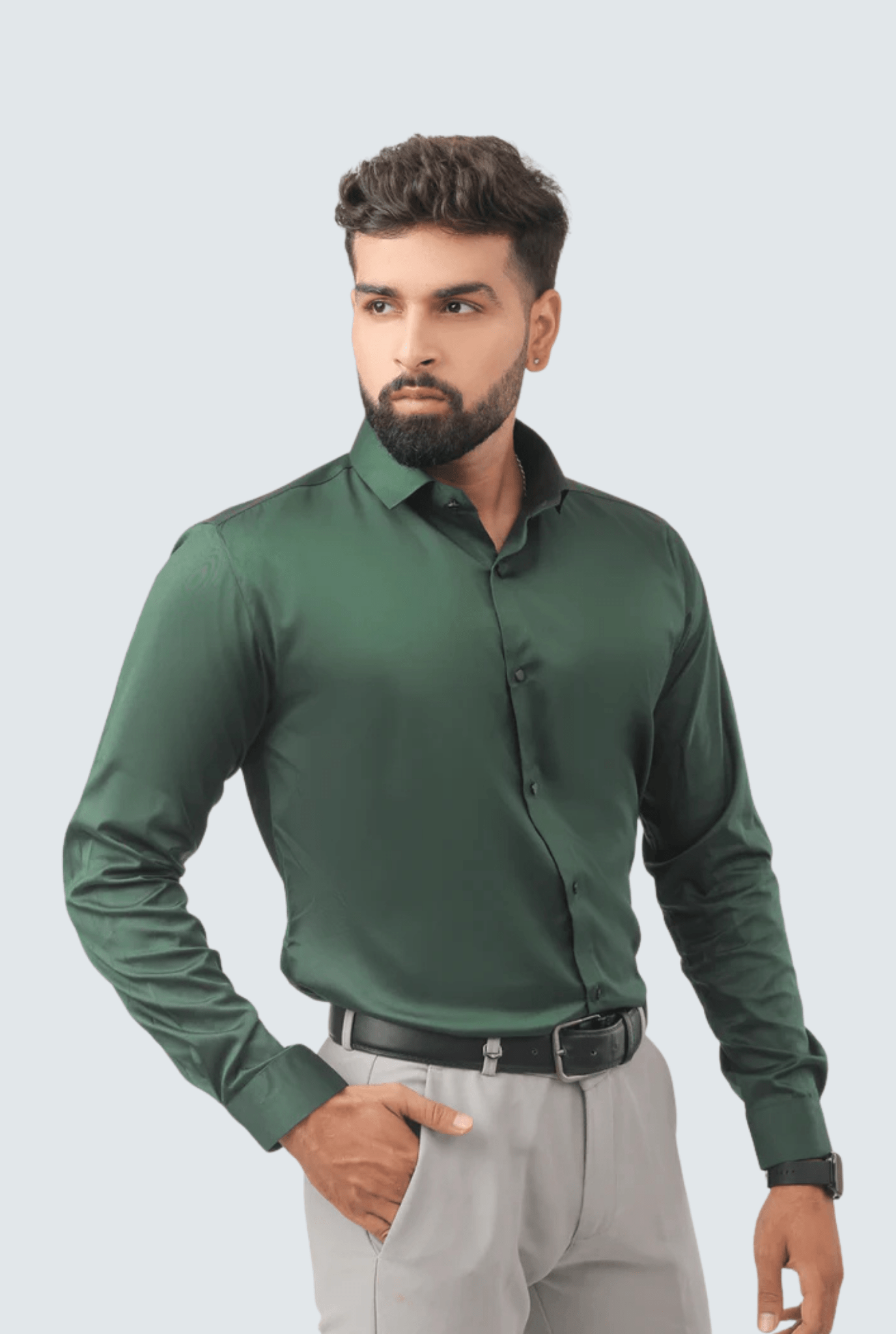“B - Green Satin Shirt for Men ” A - (847) - KITES CLUB