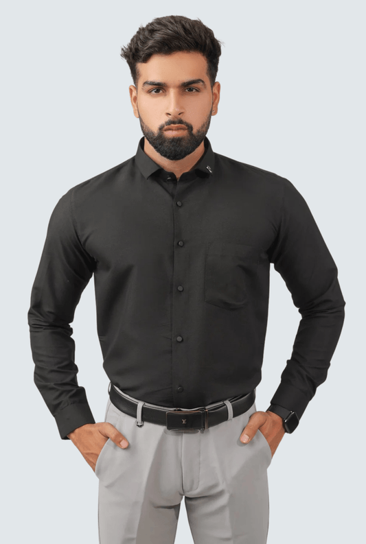 Black Cotton Men's Shirt – Classic Slim Fit Elegance A(1262) - KITES CLUB