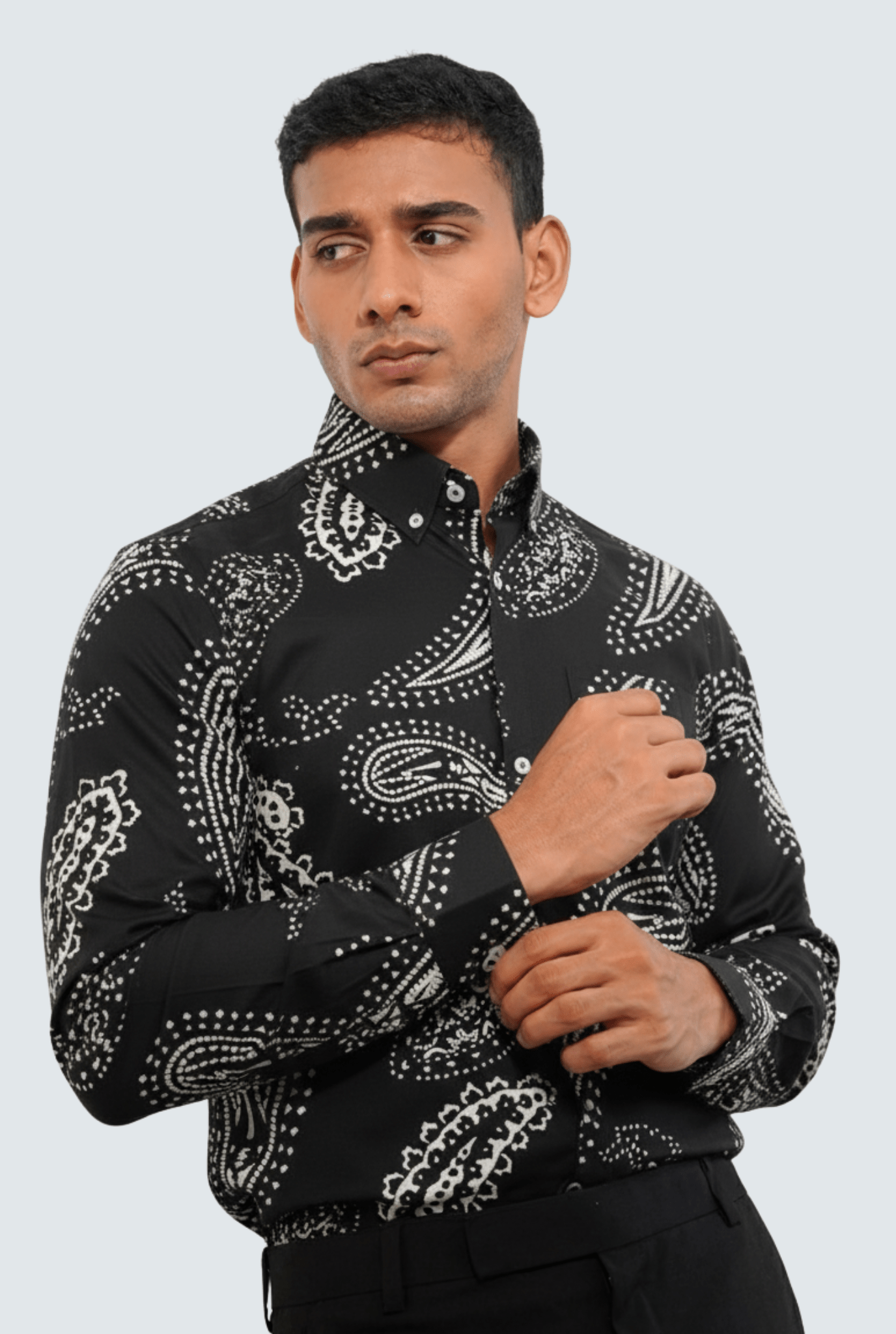 Black Cotton Printed Shirt for Men - KITES CLUB