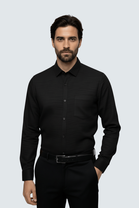 Black Linen Shirt for Men – Premium Full Sleeve(1710) - KITES CLUB