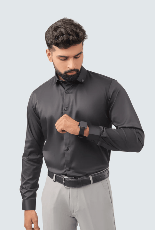 "Black Satin Shirt for Men " Premium Comfort A - (847) - KITES CLUB