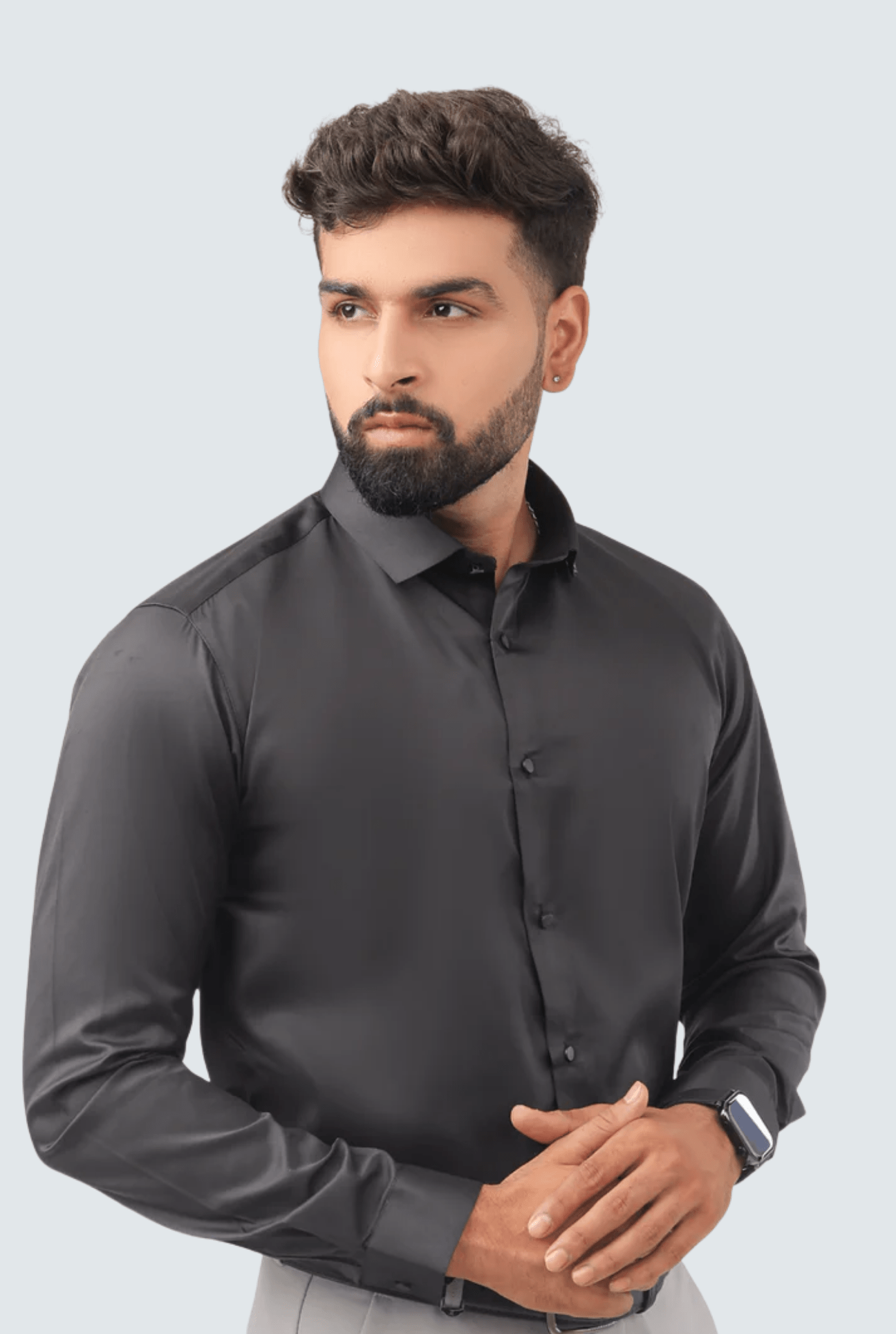 "Black Satin Shirt for Men " Premium Comfort A - (847) - KITES CLUB