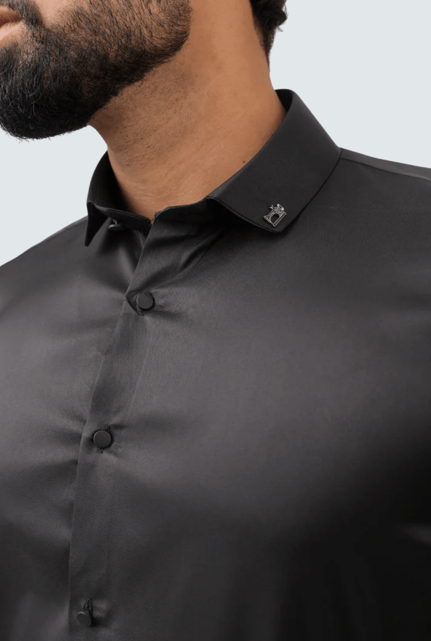 "Black Satin Shirt for Men " Premium Comfort A - (847) - KITES CLUB