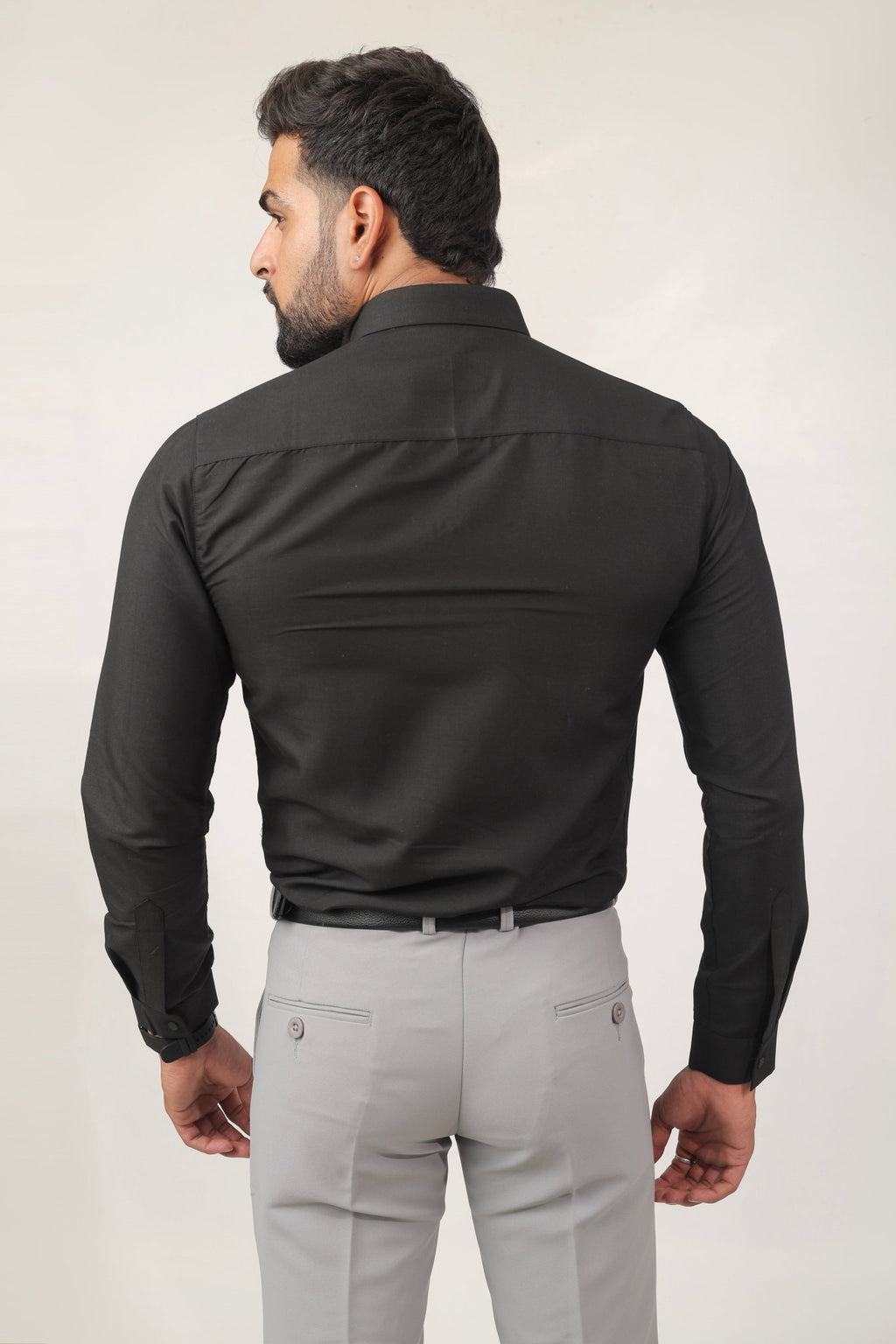Back view of black cotton shirt – stylish men’s look