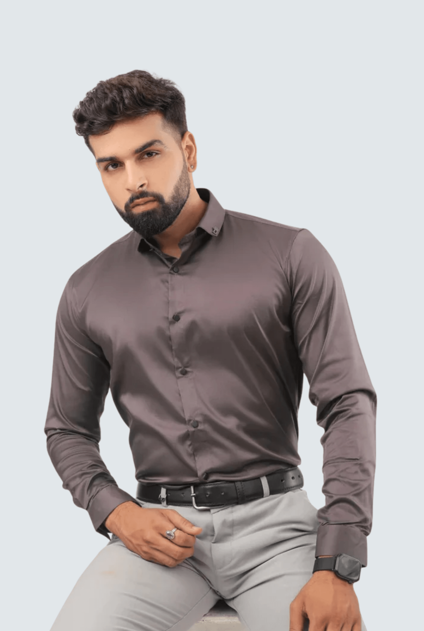 "Brown Satin Shirt for Men - Premium Comfort" A - (847) - KITES CLUB