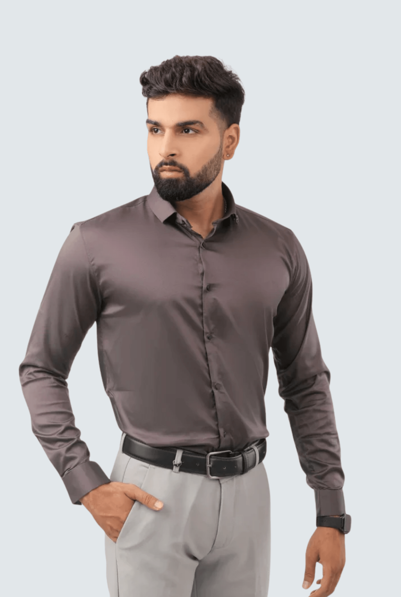 "Brown Satin Shirt for Men - Premium Comfort" A - (847) - KITES CLUB