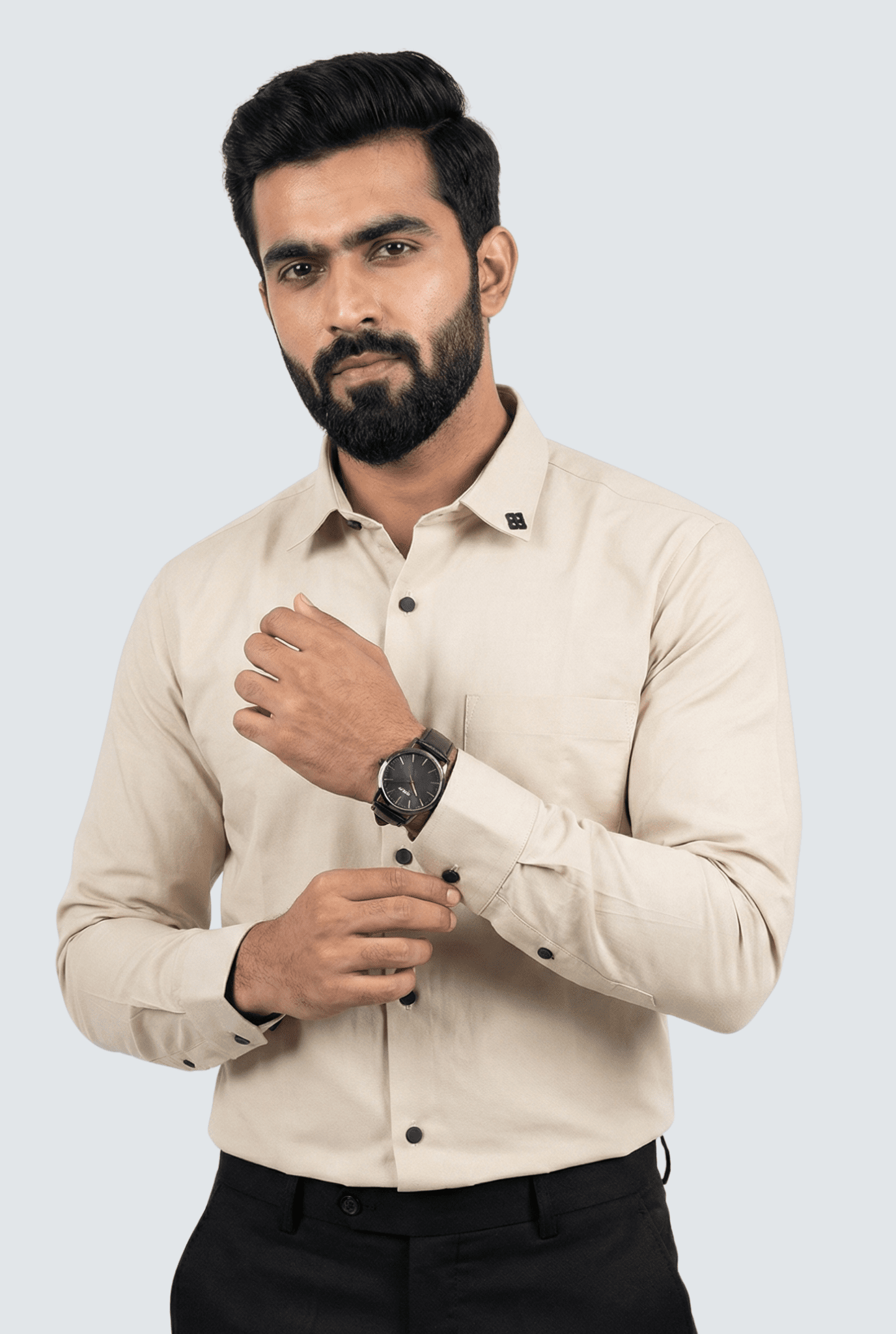 Creme Cotton Solid Shirt for Men - KITES CLUB