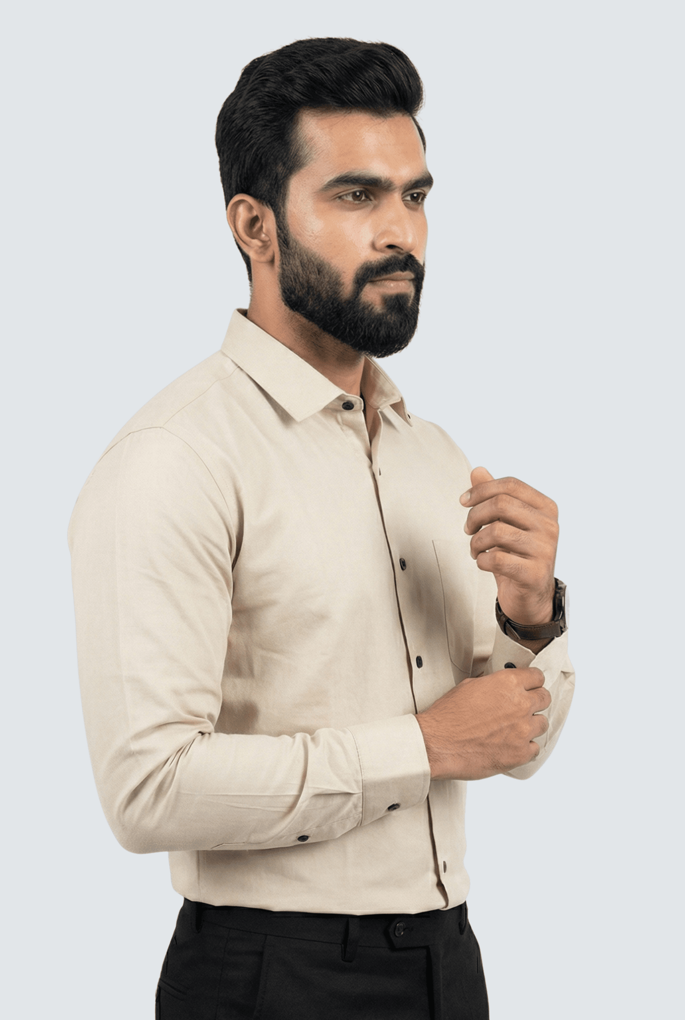 Creme Cotton Solid Shirt for Men - KITES CLUB