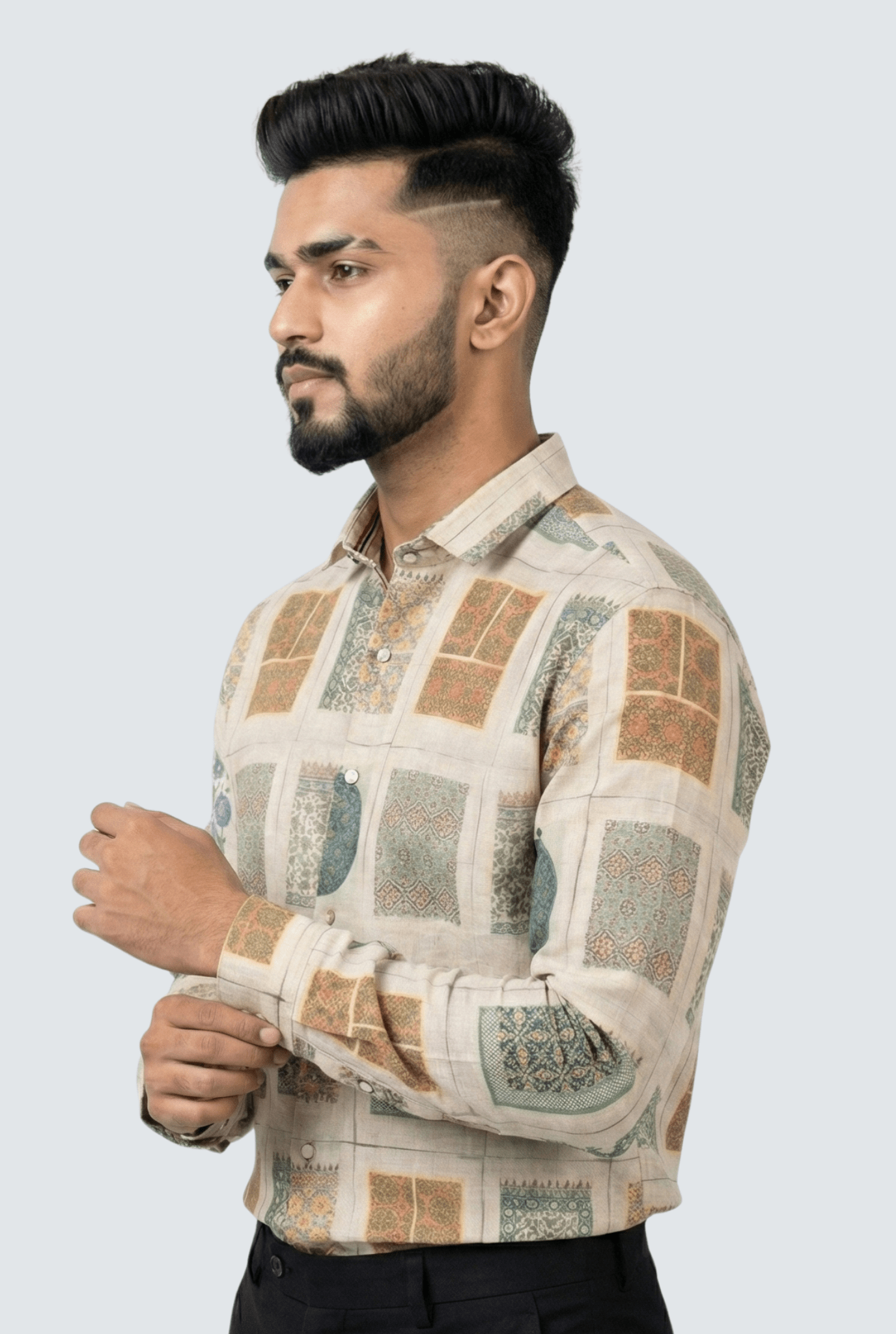 Creme Natural Linen Digital Print Shirt - KITES CLUB