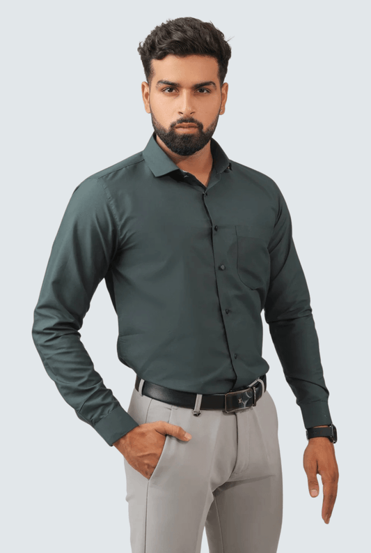 Dark Green Cotton Men's Shirt - A(1262) - KITES CLUB