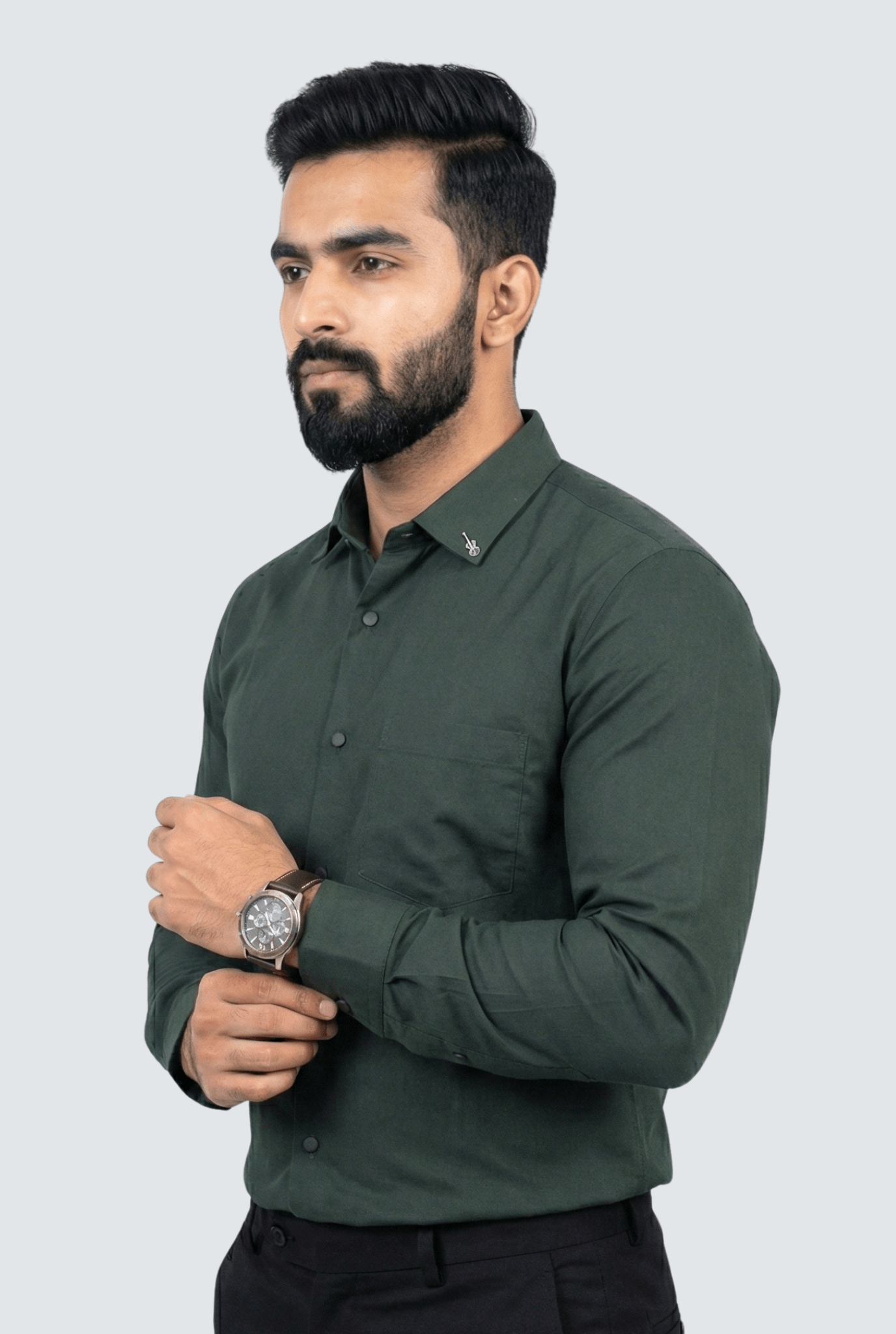 Dark Green Cotton Shirt for Men – Slim Fit - KITES CLUB