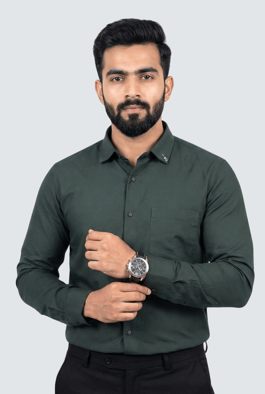 Dark Green Cotton Shirt for Men – Slim Fit - KITES CLUB