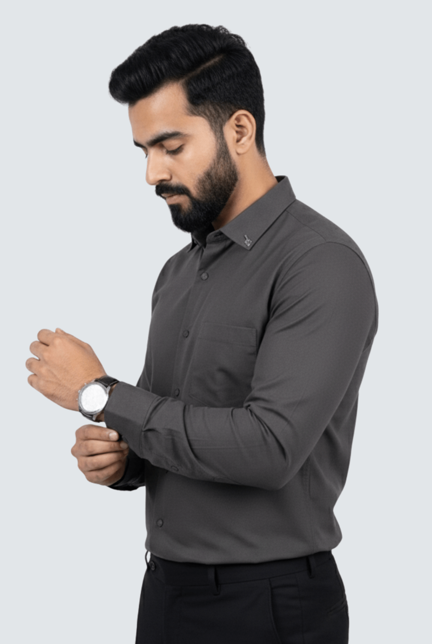 Dark Grey Cotton Men’s Shirt – Modern Slim Fit - KITES CLUB