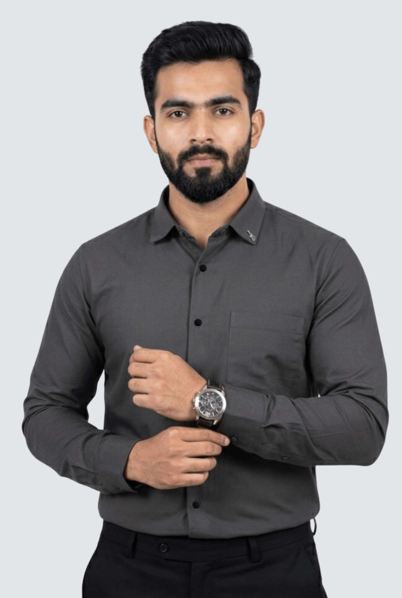 Dark Grey Cotton Men’s Shirt – Modern Slim Fit - KITES CLUB