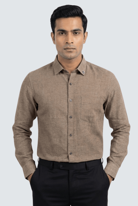 Men’s Fawn Linen Shirt Front View – Premium Casual Wear