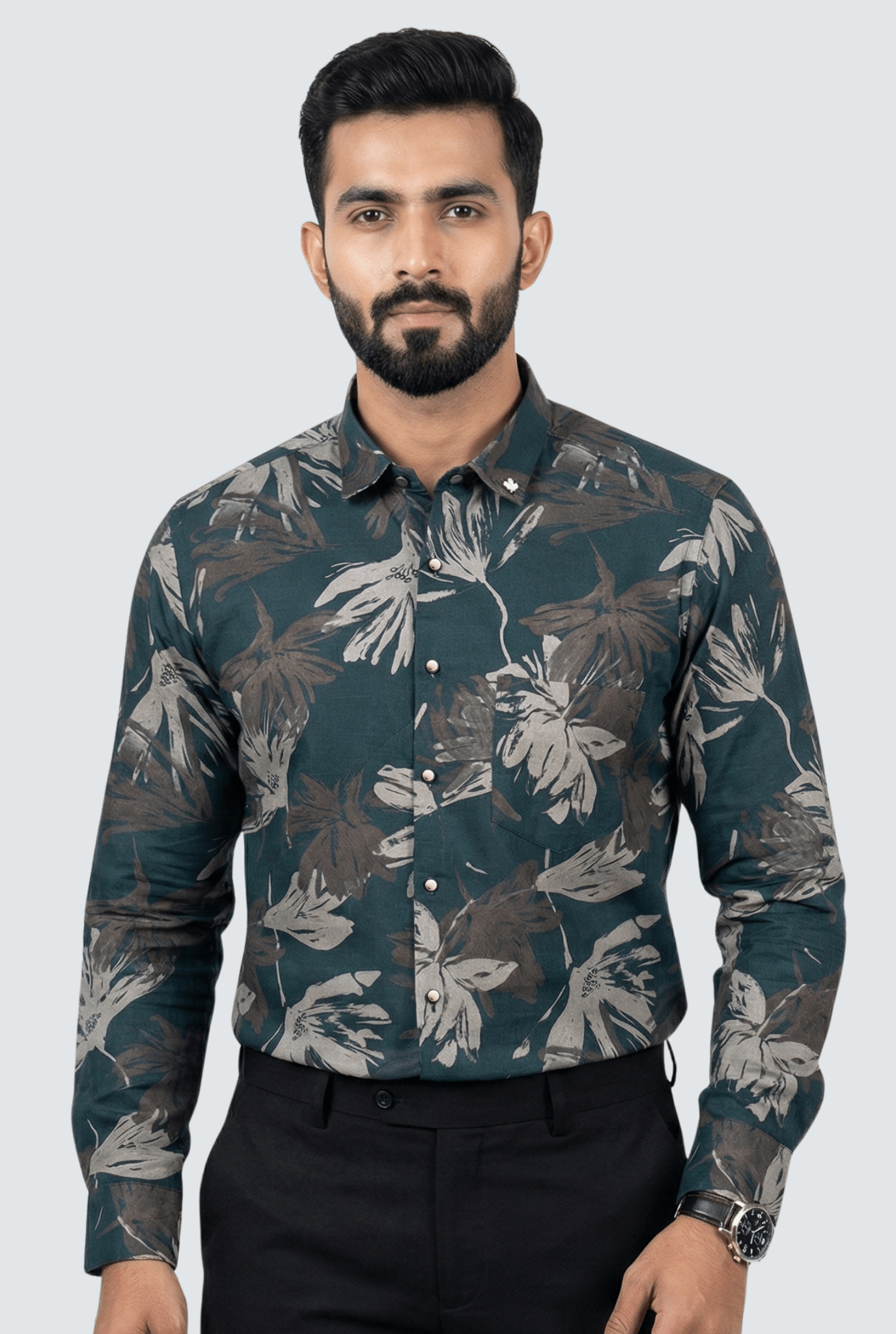Emerald Forest Floral Cotton Shirt (1797) - KITES CLUB