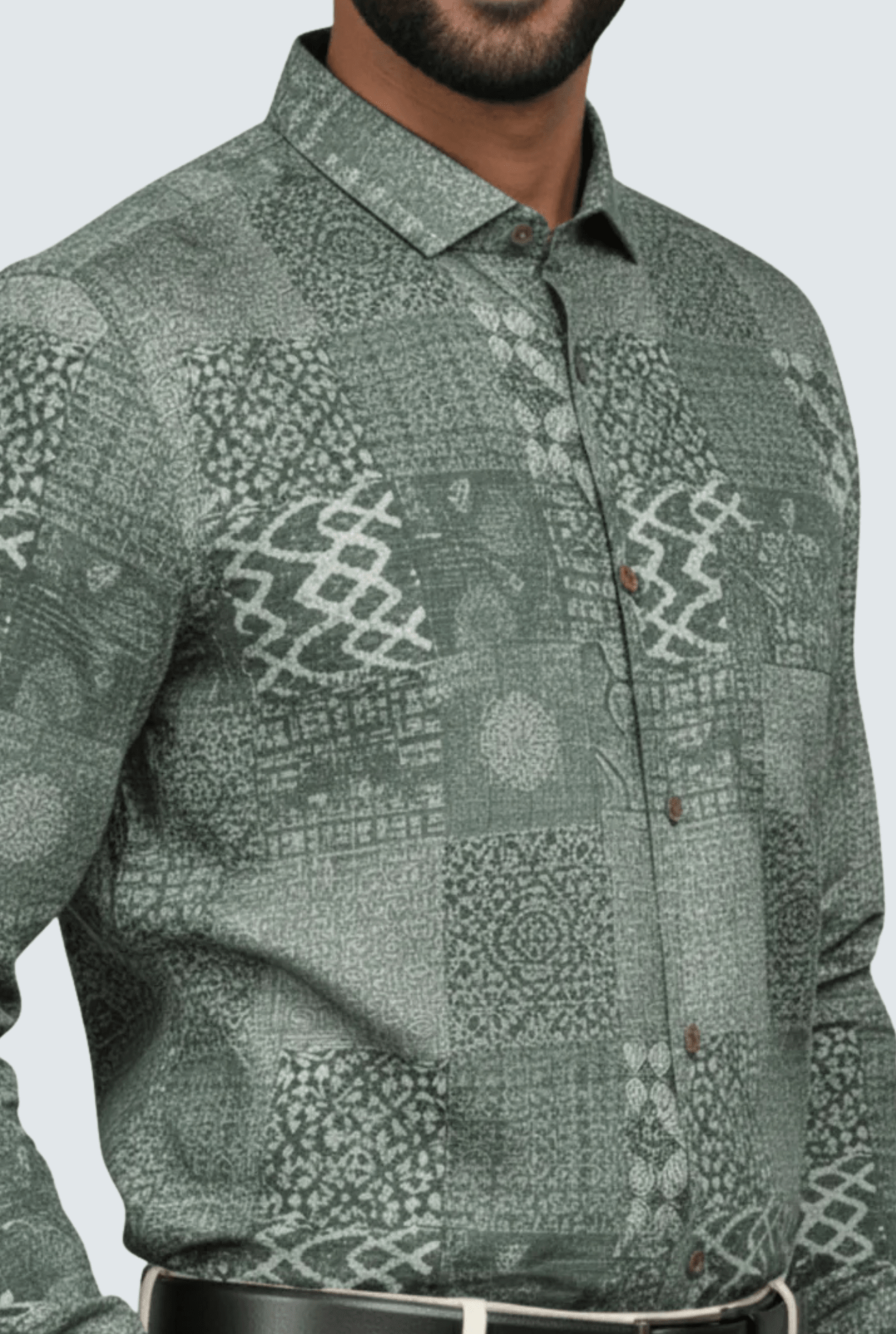 Green Satin Pattern Shirt for Men - KITES CLUB