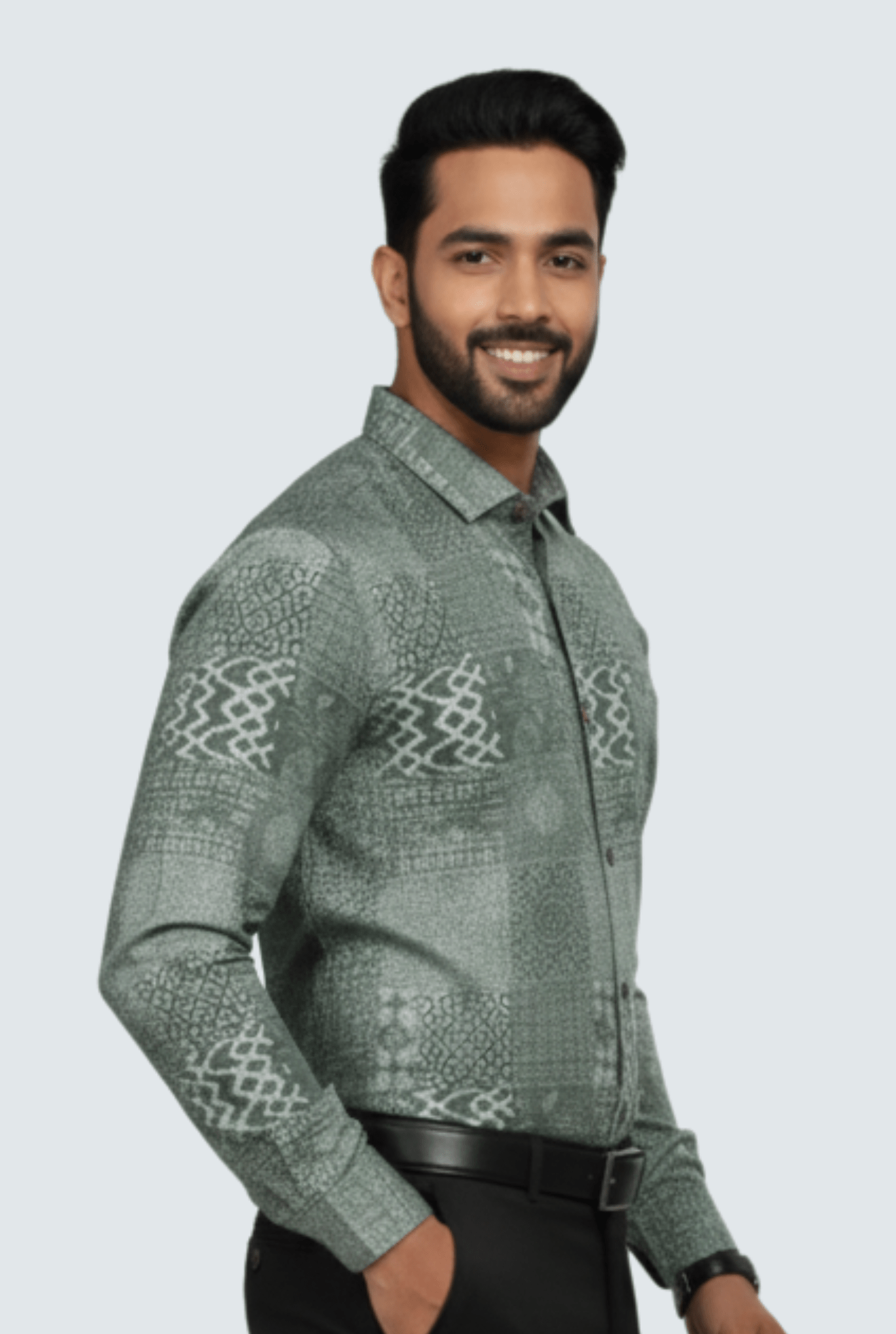 Green Satin Pattern Shirt for Men - KITES CLUB